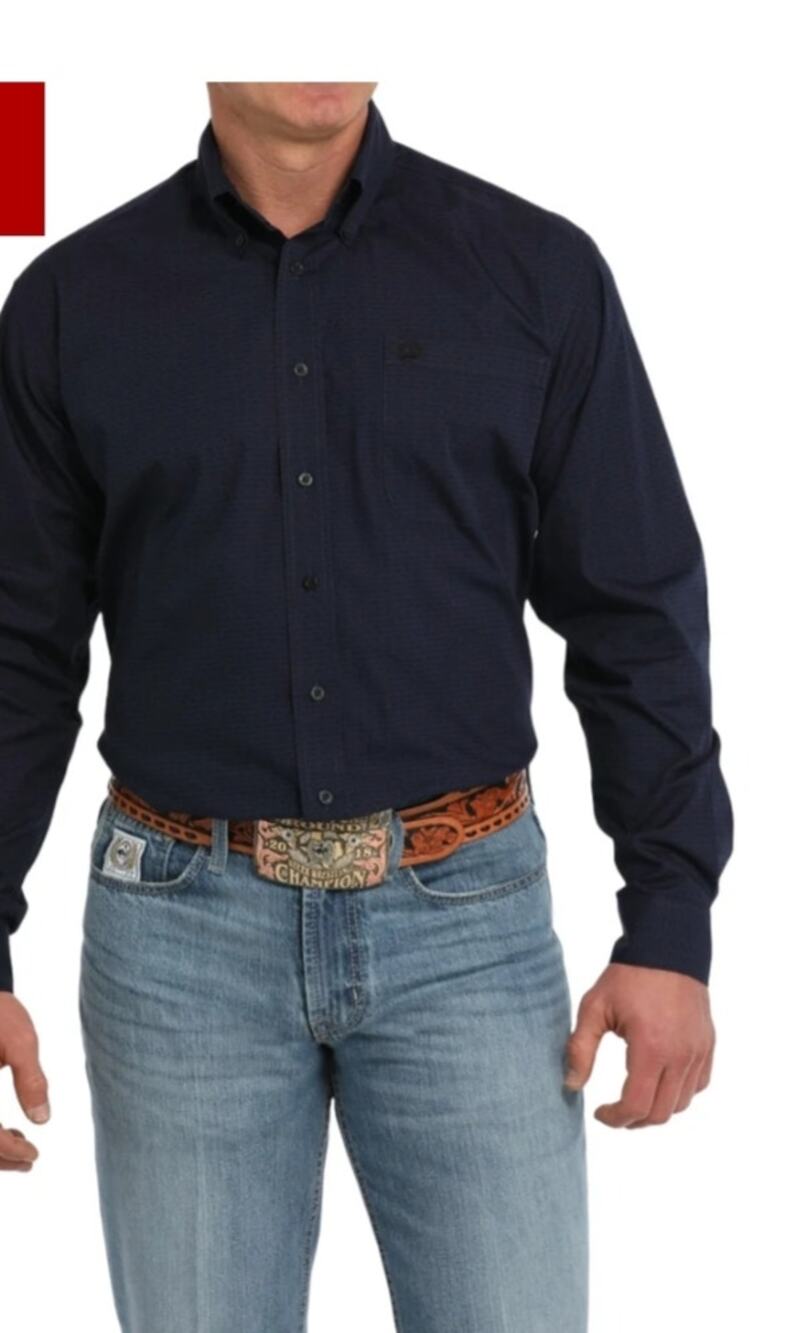 M1227) Cinch Men XL Navy Tonal Cow Pattern Print Long Sleeve Western Shirt